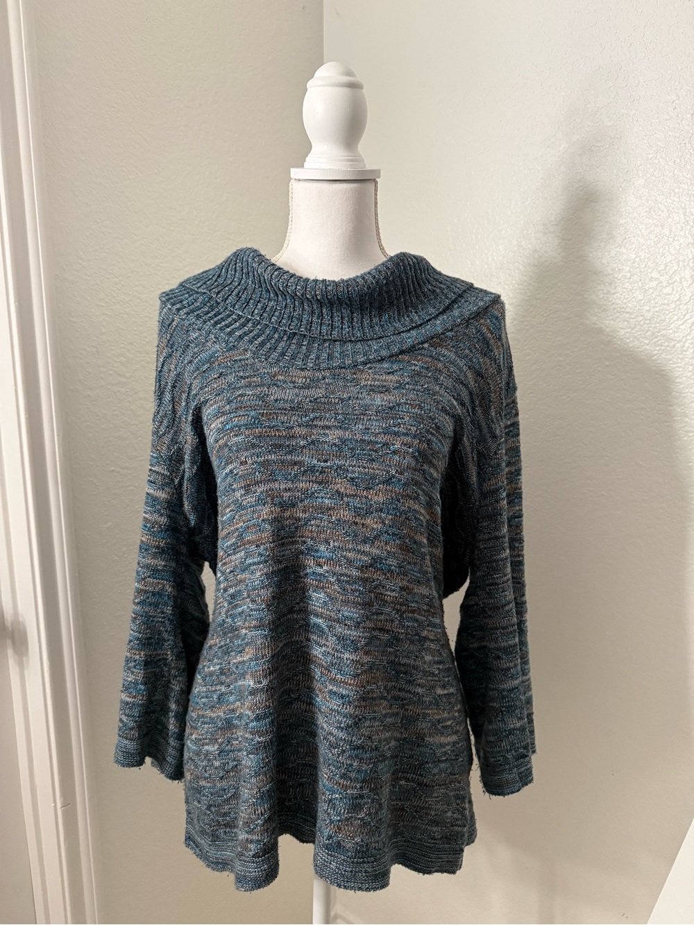 Lane Bryant Teal and Brown Heathered Cowl Neck Sweater